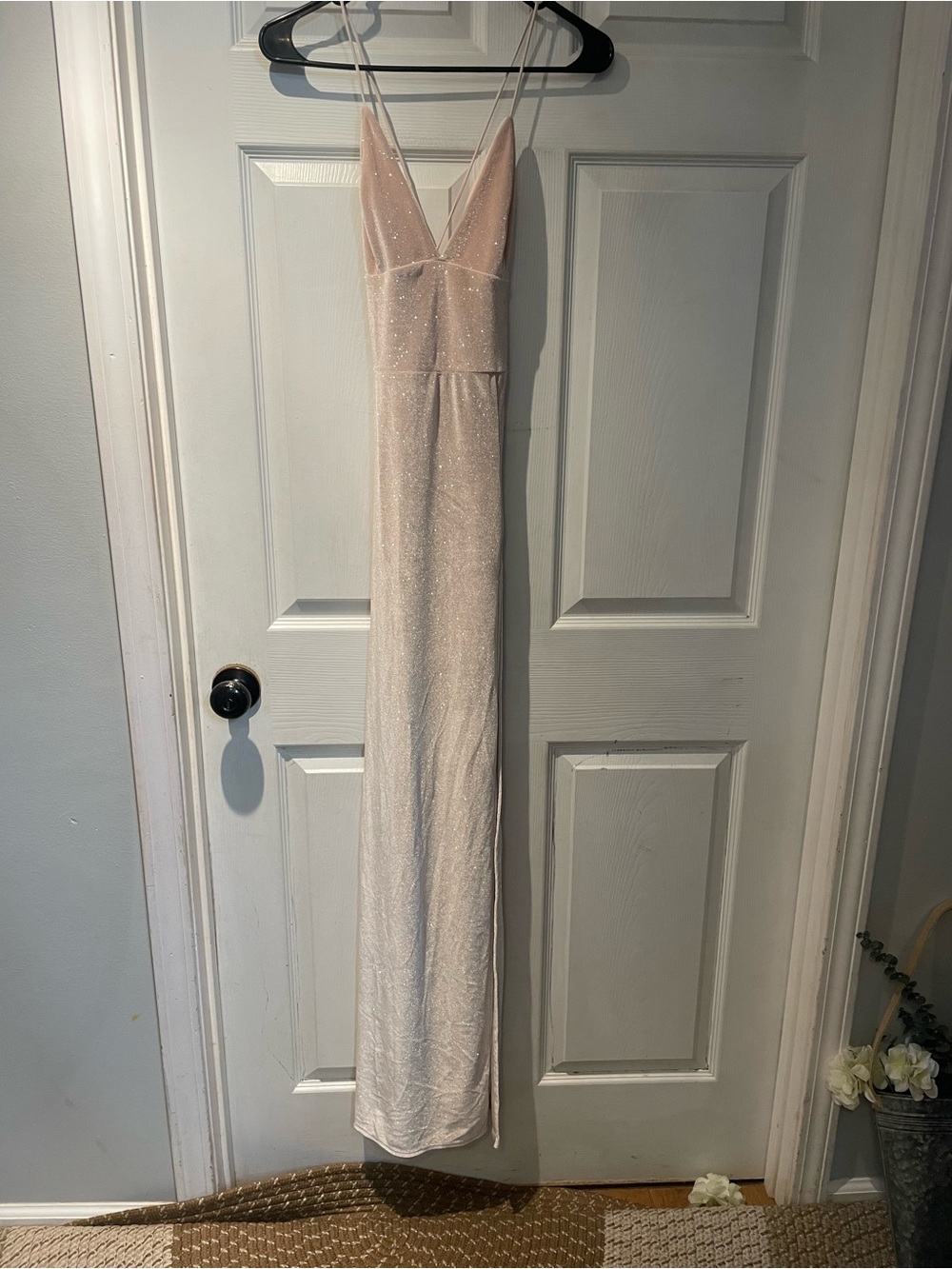 Lucy In The Sky Nude Shimmery Slip Dress with Spaghetti Straps Medium
